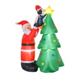 Mos Craciun Gonflabil cu Brad si Pinguin, Decoratiune de Craciun cu Lumini LED 123x80x184cm HOMCOM | Aosom Romania