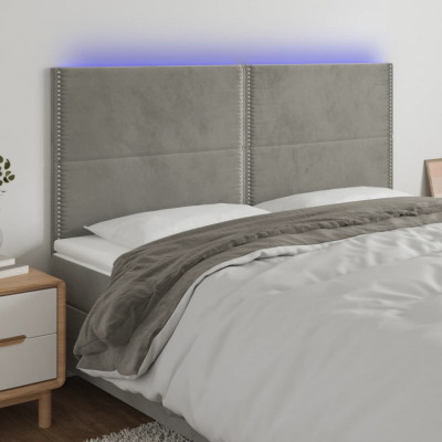 vidaXL Tăblie de pat cu LED, gri deschis, 180x5x118/128 cm, catifea foto