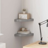 vidaXL Rafturi Colț Perete Gri Extralucios 25x25 cm MDF, Set 2 Bucăți, Montare Ușoară, Raft Suspendat Decorativ