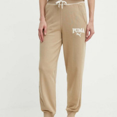 Puma pantaloni de trening SQUAD culoarea bej, cu imprimeu, 677901