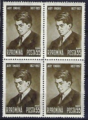 Romania 1957 - Lp 446 - 80 de ani de la nasterea lui Ady Endre - bloc de 4 - MNH foto