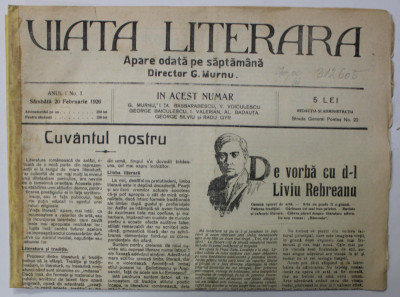 VIATA LITERARA , ZIAR SAPTAMANAL , ANUL I , NR. I , SAMBATA , 20 FEBRUARIE , 1926 foto