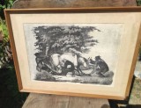 Gravura veche tematica rurală fermieri
