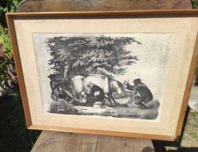 Gravura veche tematica rurală fermieri foto
