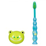 Periuță de Dinți Copii, Model Bleu Verde, Cu Husă Broscuță, Oem