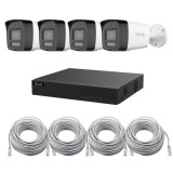 Kit supraveghere IP HiLook cu 4 camere 6MP PoE, audio, dual light 30m