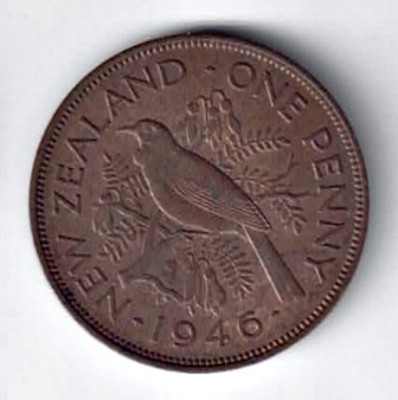 NOUA ZEELANDA 1 ONE PENNY 1946 STARE AUNC foto