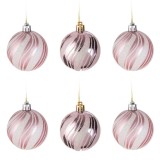 Set Globuri Crăciun Casă Vivante, Capri, Roz Mat și Lucioase, Glitter, 6 bucăți, Diametru 6 cm