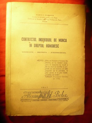 Marco I. Barasch - Contractul individual de munca in Dreptul Romanesc Ed. 1947 foto