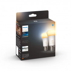 Pachet 2 becuri LED inteligente Philips Hue A60, Bluetooth, Zigbee, E27, 6W (60W), 806 lm