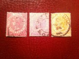 3 Timbre Straits Settlements colonie britanica 1882 Regina Victoria , stampilate