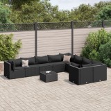 vidaXL Set canapele de grădină cu perne, 10 piese, negru, poliratan 3308323