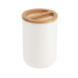 Suport Periuțe Plastic / Bambus Comp Rotund &ndash; Alb