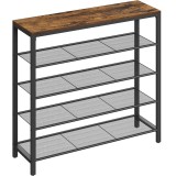 VASAGLE Raft de pantofi, cu 4 rafturi din plasa, cadru din otel, industrial, 30x100x92cm, maro rustic si negru Household NewTrend