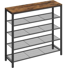 VASAGLE Raft de pantofi, cu 4 rafturi din plasa, cadru din otel, industrial, 30x100x92cm, maro rustic si negru Household NewTrend