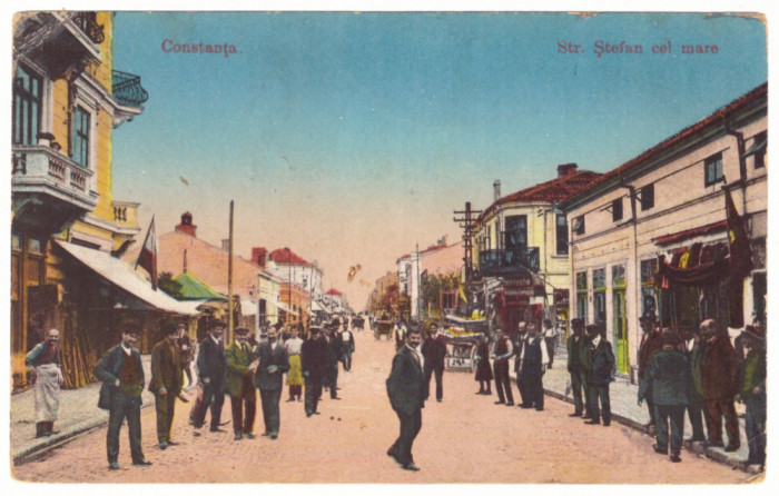 5416 - CONSTANTA, street stores, Romania - old postcard - used - 1930