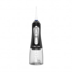 Irigator bucal profesional Lila Care, 320 ml, USB, 3 moduri, 4 capete inlocuibile, 120 psi, autonomie 50 minute, Negru