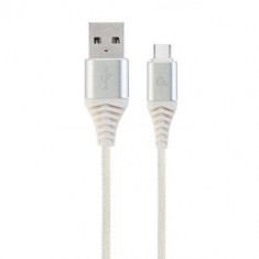 Cablu de date Gembird Premium Cotton Braided USB-C - Lightning 2m Silver White foto