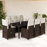 Set bistro de grădină cu perne, 9 piese, maro, poliratan