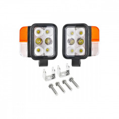 Set faruri universale tractor stanga si dreapta cu LED 10-80V, temperatura culoare 6000K, pozitii 3W LED si semnalizare 3W LED