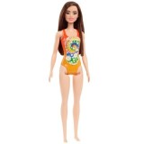 Papusa Barbie satena cu costum de baie, portocaliu