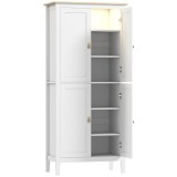 HOMCOM Bufet &Icirc;nalt de Bucătărie 177 cm, Dulap cu Lumină LED, Reglabil &icirc;n 3 Culori, Rafturi Ajustabile, Alb | Aosom Romania
