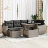vidaXL Set canapele de grădină, 7 piese, cu perne, gri, poliratan 3326671