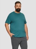 Tricou bărbați big size cu decolteu la baza g&acirc;tului și logo, din bumbac, Verde, 2XL