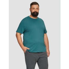 Tricou bărbați big size cu decolteu la baza g&acirc;tului și logo, din bumbac, Verde petrol, 2XL