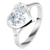Inel de culoare argintie, contur inimă lucioasă cu un zirconiu oval, zirconii transparente - Marime inel: 52