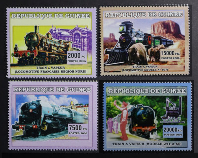Guinea, 2006, Steam trains, 4v. MNH foto