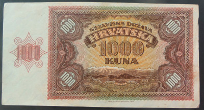 Bancnota istorica 1000 KUNA - CROATIA ocupatie fascista, anul 1941 *cod 648 foto