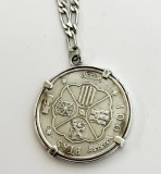 lant din argint cu medalion moneda vintage spaniola din argint