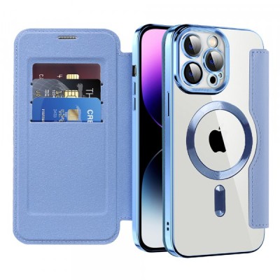 Husa MagSafe pentru Apple iPhone 14 Pro Max, Techsuit, SmartMag Book, Bleu foto