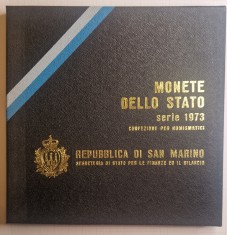 Set Monede Monetarie San Marino 1973, km#22, 23, 24, 25, 26, 27, 28, 29 500 lire argint, in cutie cu pliant, 8 monede