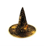 Palarie Vrajitoare Halloween 37cm, Panza Paianjen, Negru-Auriu/Argintiu, Petrecere Tematica, Accesoriu Costum Halloween