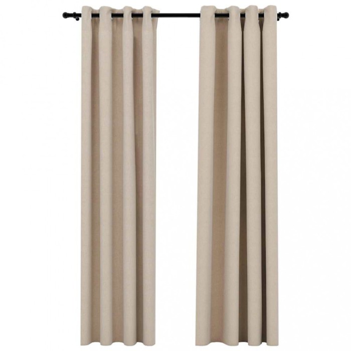 Draperii opace aspect in, cu ocheti, 2 buc., bej, 140 x 225 cm