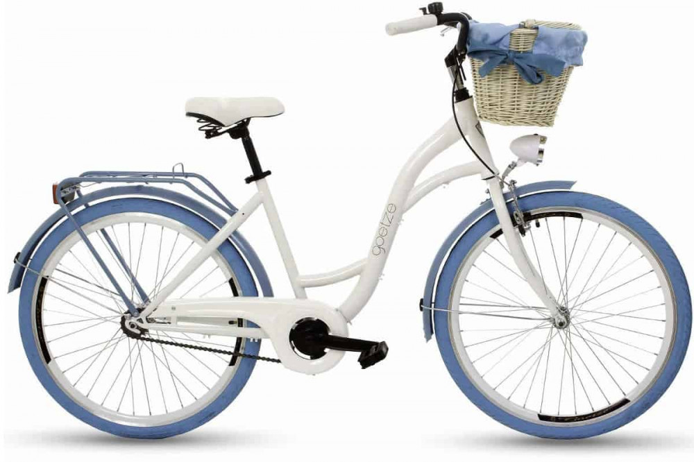 Bicicleta Dama Goetze® Colorus 1 viteze Roata 26", 155-180 cm inaltime,  Alb/Albastru | Okazii.ro
