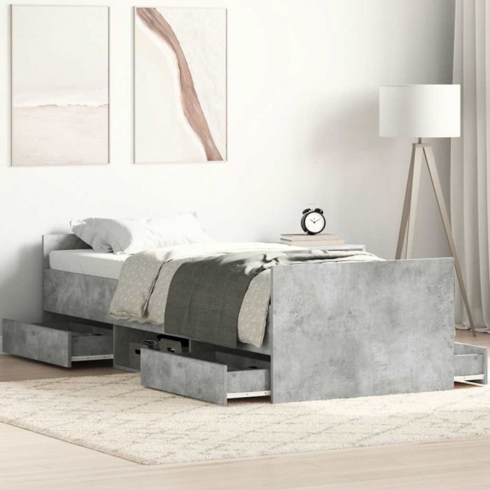 Gossi cadru de pat cu tablie la cap/picioare, gri beton, 75x190 cm