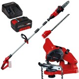 Einhell GE-HC 18 Li T PXC + Starter Kit + GC-CS 85 E - Drujba 20 cm 3.76 m/s accesorii + Set 1 acumulator si incarcator Li-Ion 18 V 4 Ah + Masina de a