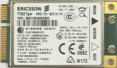 Modul 3G Laptop Ericsson F5521gw WWAN Mobile Broadband MiniPCI Express Mini-Card NewTechnology Media foto