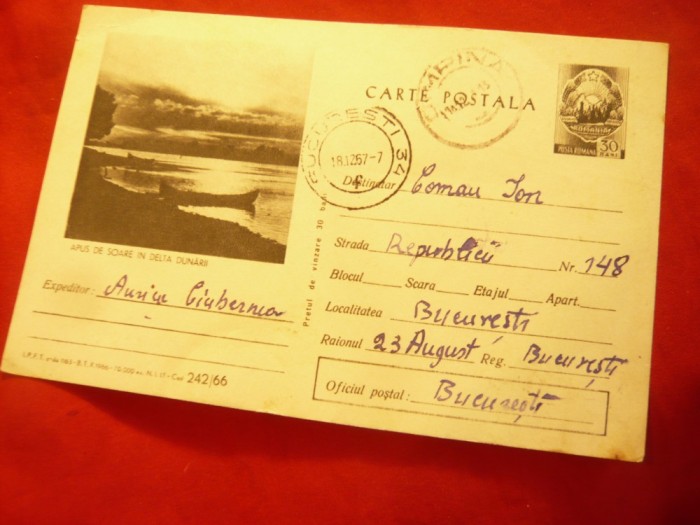 Carte Postala ilustrata - Delta Dunarii - Apus de Soare cod 242/66