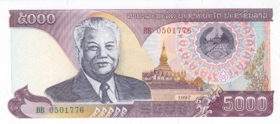 Bancnota Laos 5.000 Kip 1997 - P34a UNC foto