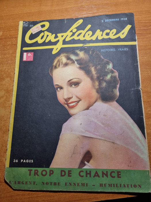 revista confidences(secrete) 2 decembrie 1938-limba franceza,moda,machiaj,retete