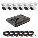 Sistem supraveghere video analog,Hikvision HiWatch 6 camere 5MP pentru locuinta si curte,Vedere nocturna IR 20m,Detectie inteligenta AcuSense,DVR 8 ca