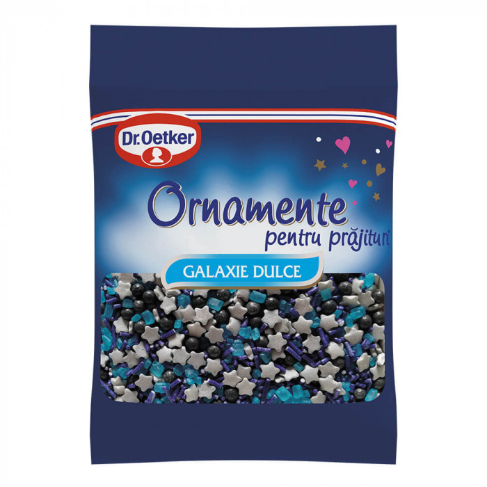 Ornamente Colorate pentru Prajituri DR. OETKER, Zahar, 30 g, Galaxie Dulce, Ornamente de Zahar, Ornamente pentru Deserturi, Stelute de Zahar pentru Pr