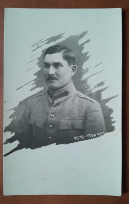 Fotografie tip carte postala, militar roman 1919, alb, negru foto