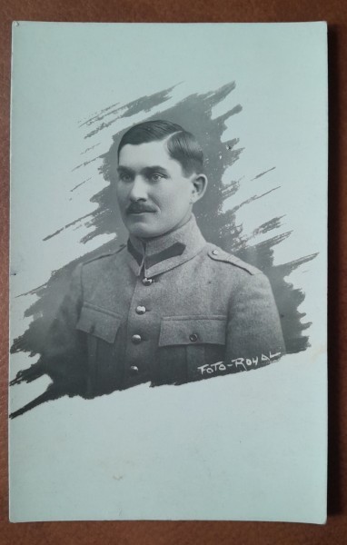 Fotografie tip carte postala, militar roman 1919, alb, negru