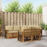 vidaXL Seturi de canapele 7 pcs Natural și Bej Lemn Solid de Acacia 3374983