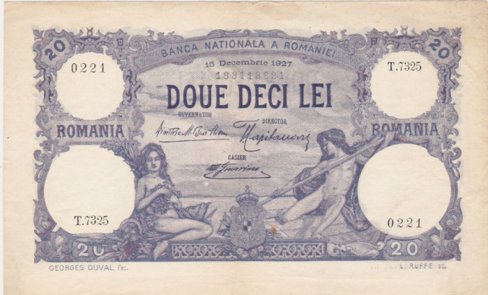 ROMANIA 20 lei 1927 VF